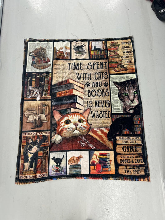 Cozy Cat-Themed Blanket: Time Spent with Cats and Books