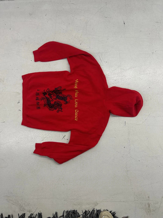 Vintage Red Hoodie With Dragon Graphic