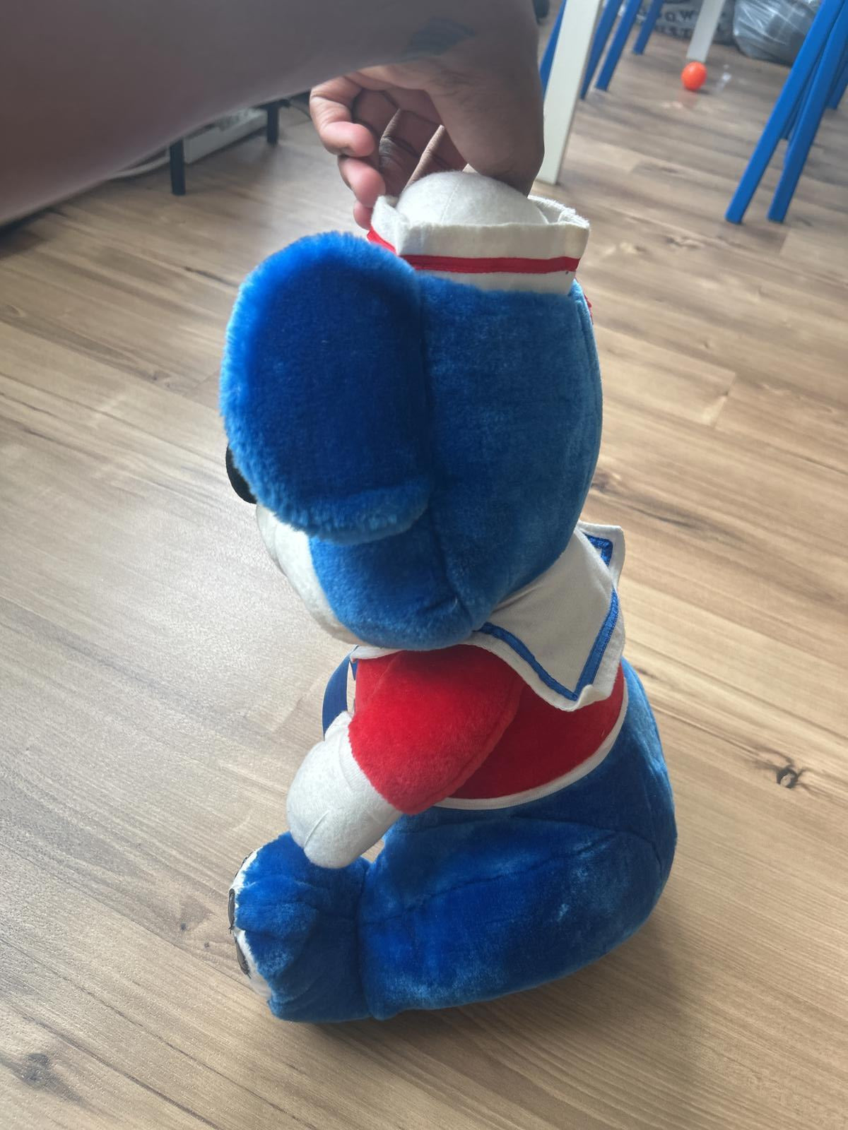 Rare 80s Vintage Antique Sailor Blue Plush Bear