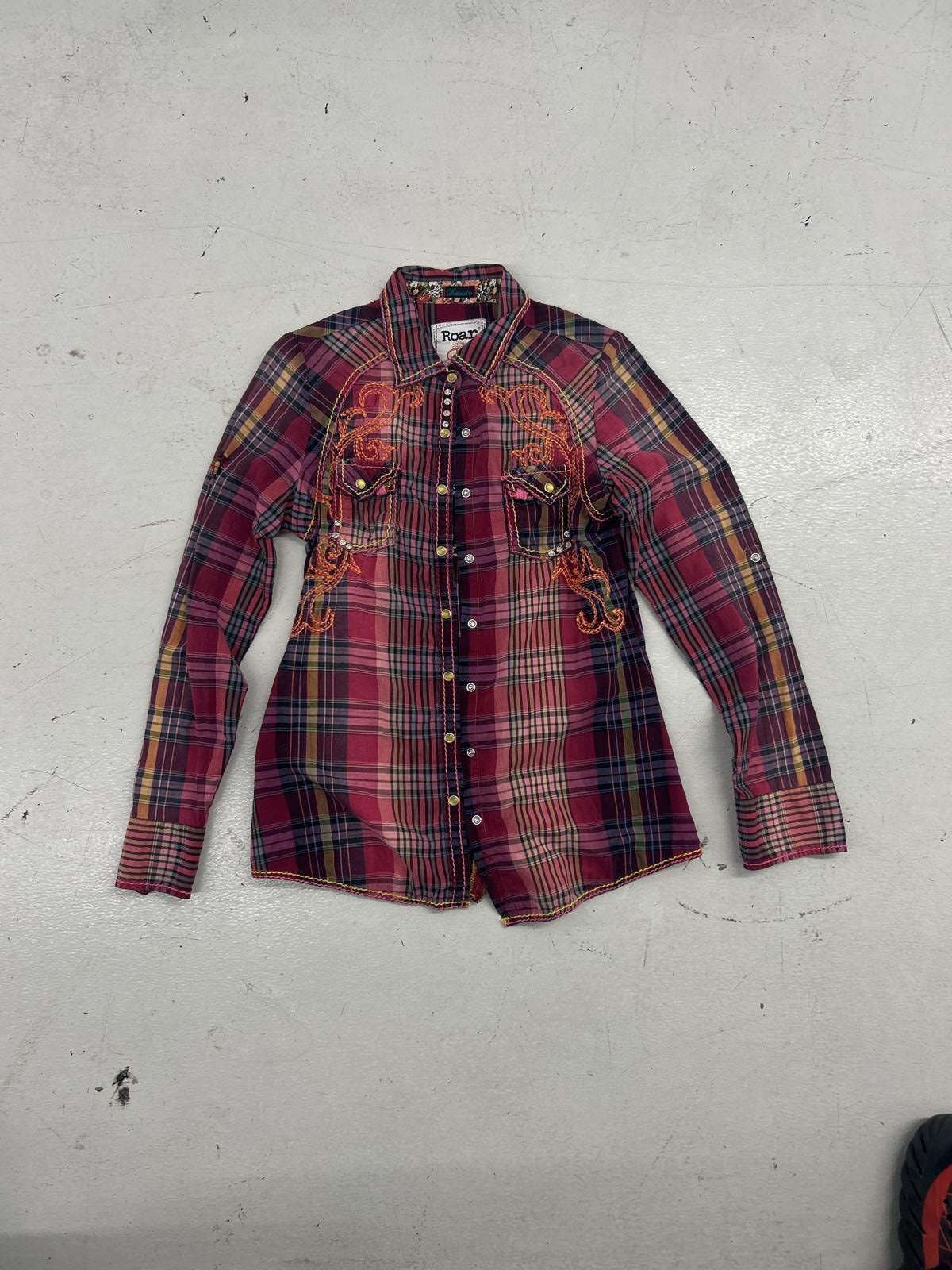 Roar Women's Y2K Embroidered Plaid Shirt - Vibrant Colors