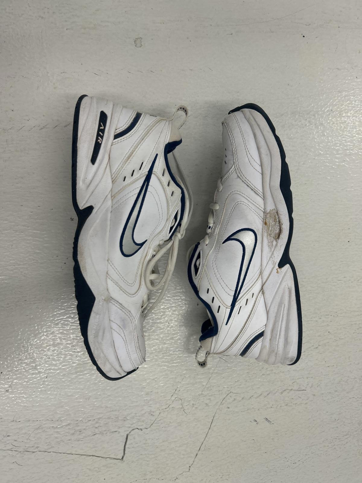 Nike Air Monarch Athletic Shoes - White with Navy Accents