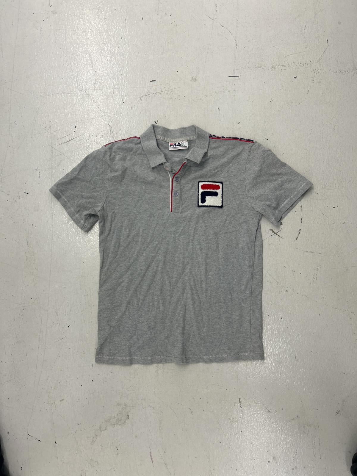 FILA Men's Classic Logo Polo Shirt - Gray with Red Accents