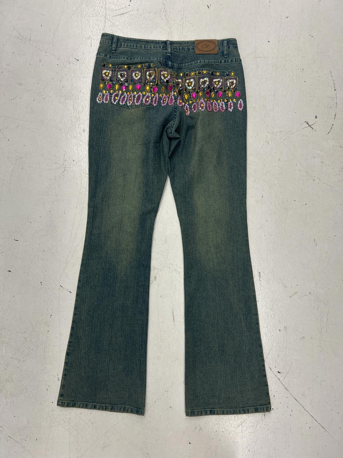 Black Cat Flared Jeans with Embellished Design