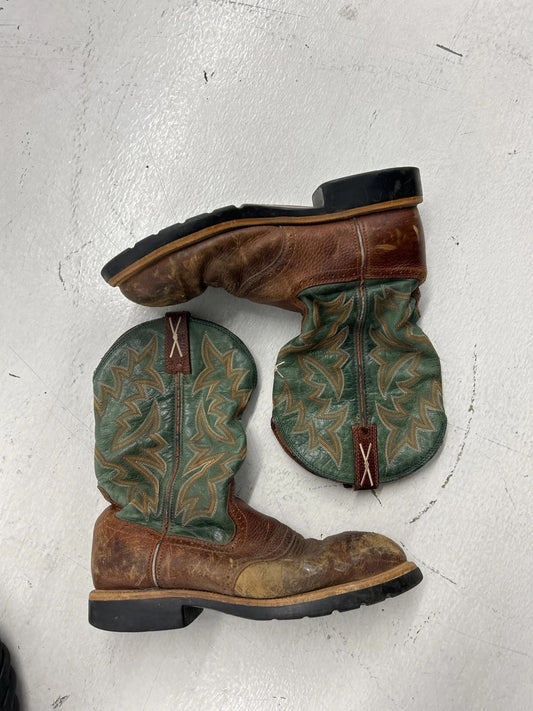 Vintage Western Cowboy Boots - Distressed Leather & Colorful Detail