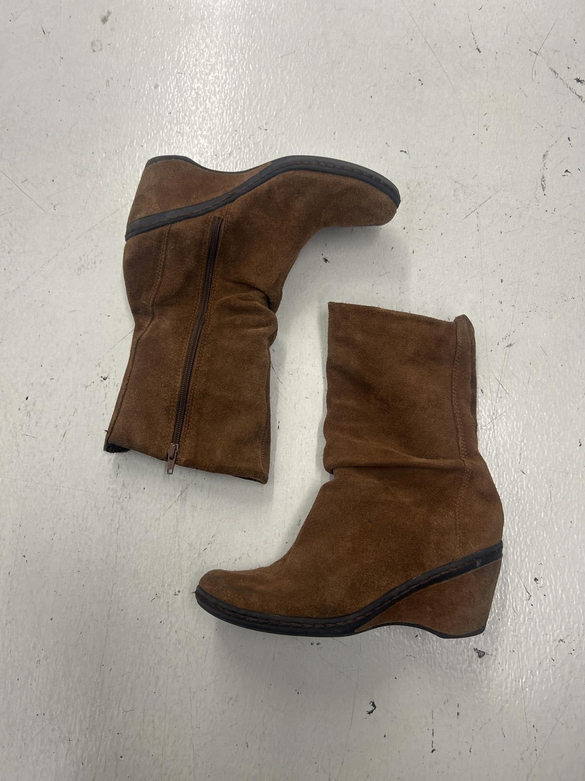 Suede Leather Minimal Trendy Brown Wedge Boots