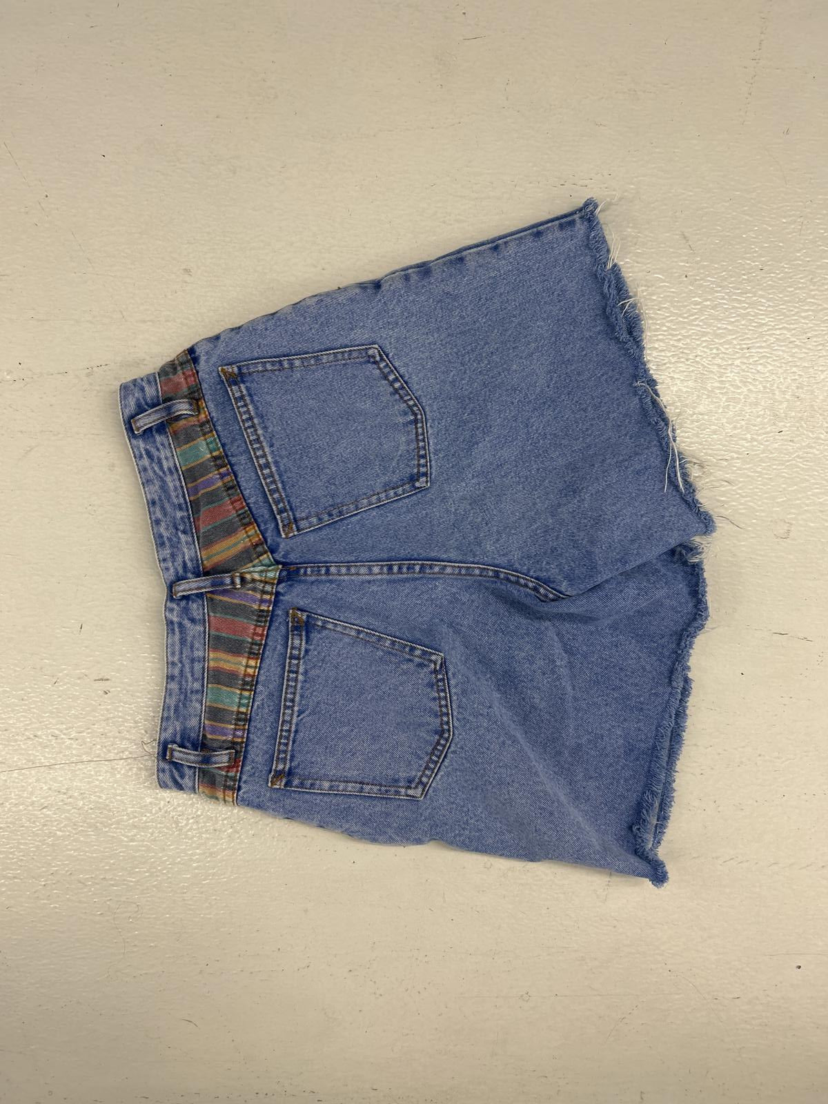 Vintage RIO Denim Cutoff Shorts with Plaid Waistband