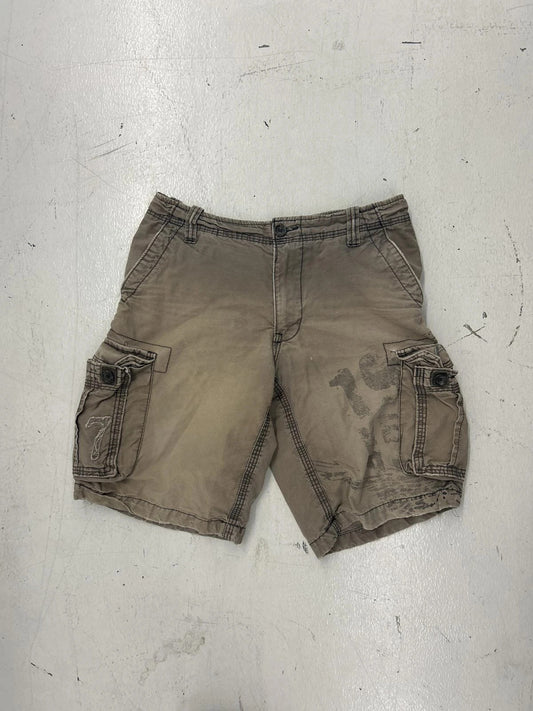 Men'S Grunge Y2k Patched Cargo Shorts - Khaki