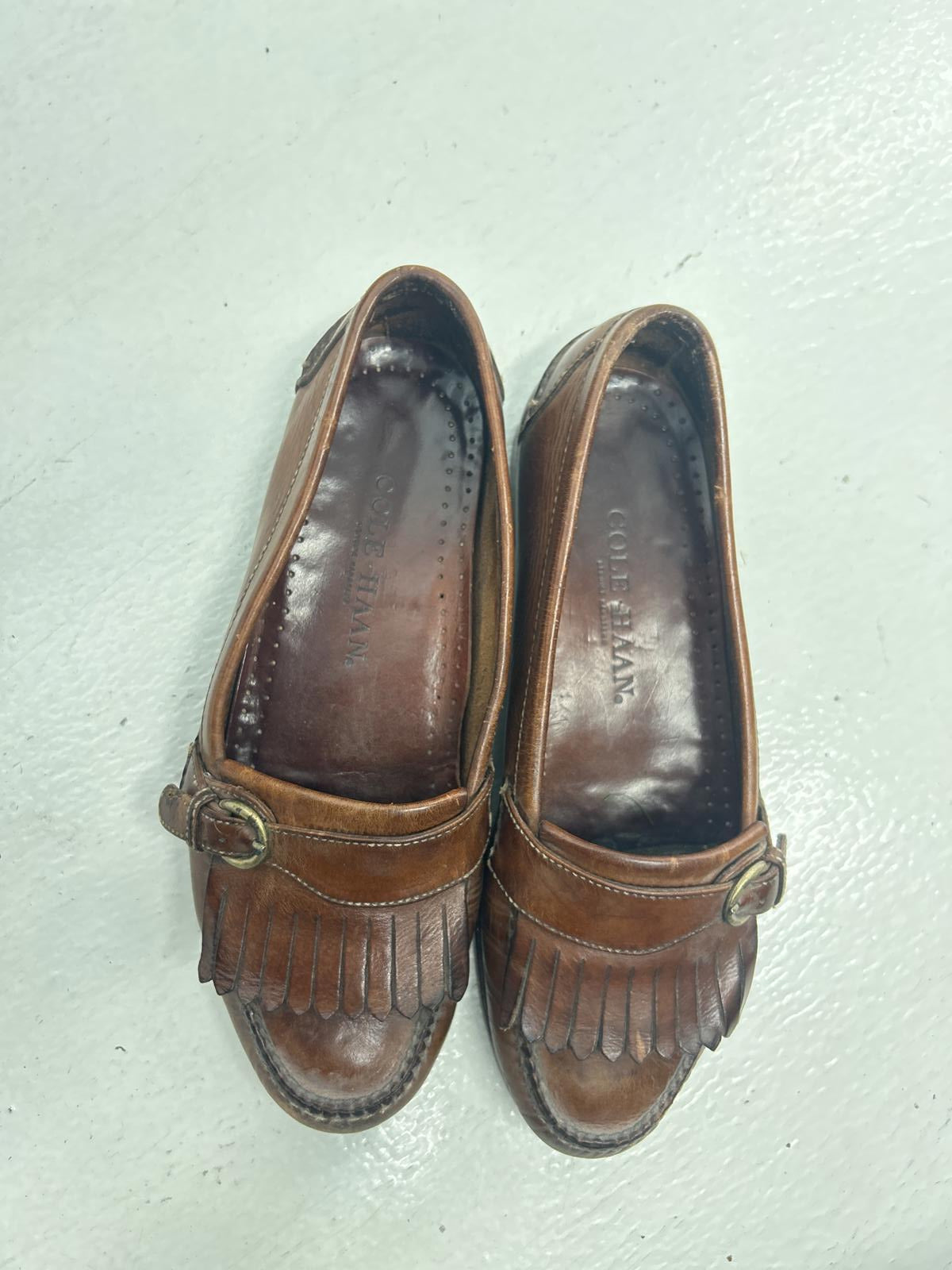 Vintage Cole Haan Brown Leather Moccasin Flats with Fringe