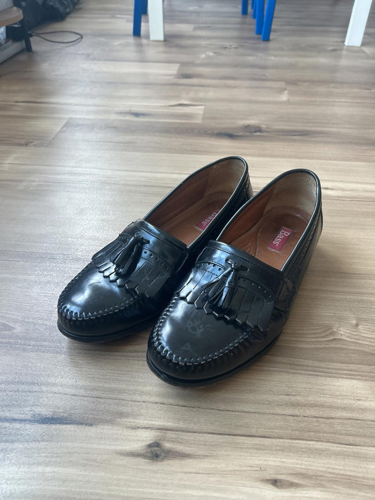 Bass Black Leather Moccasin Loafers with Fringe - Size 9