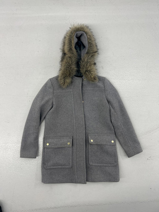 J.Crew Petite Gray Wool Blend Coat with Faux Fur Hood