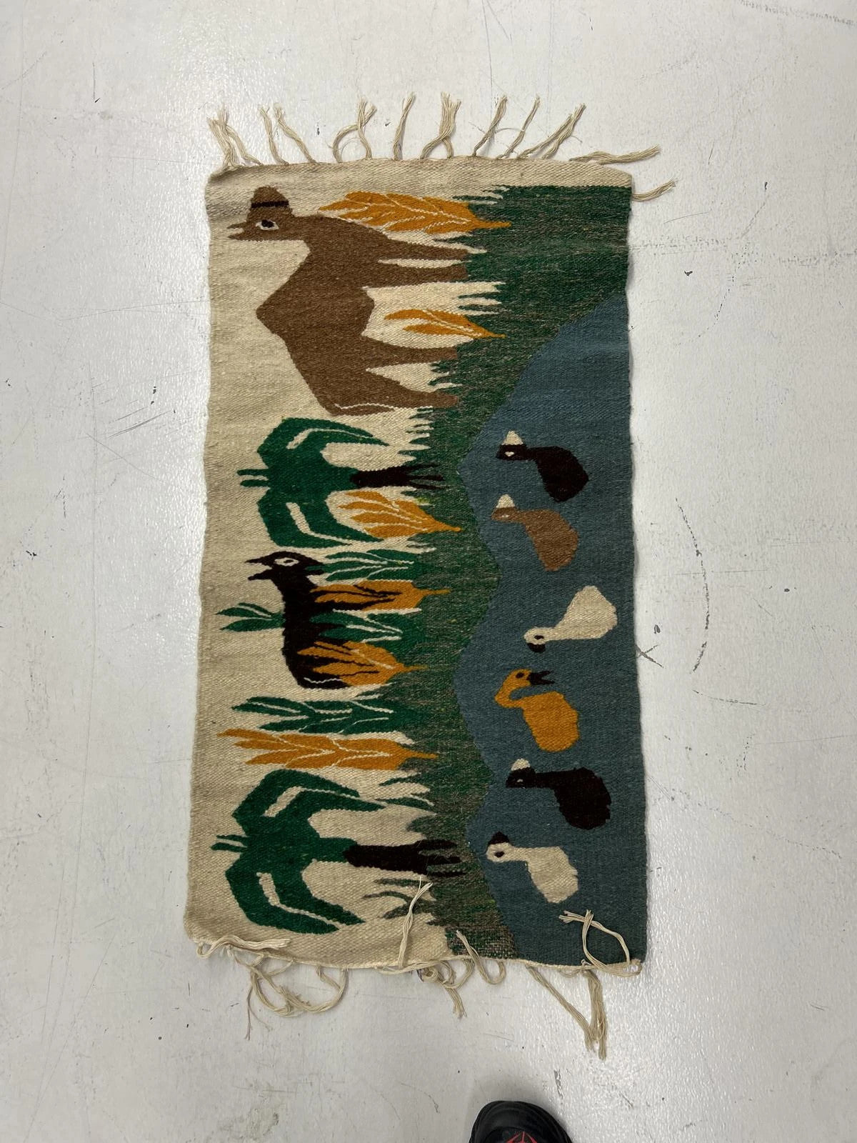 Vintage Handwoven Textile Wall Hanging With Animal Motif