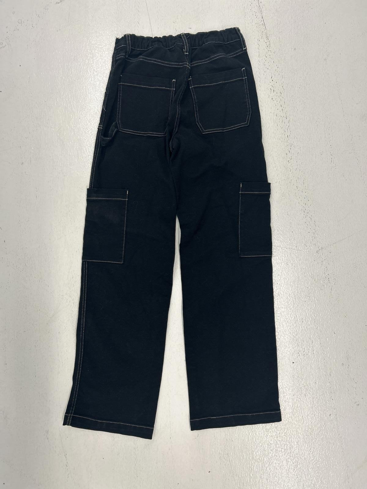 Contrast Stitch Baggy Black Carpenter Jeans