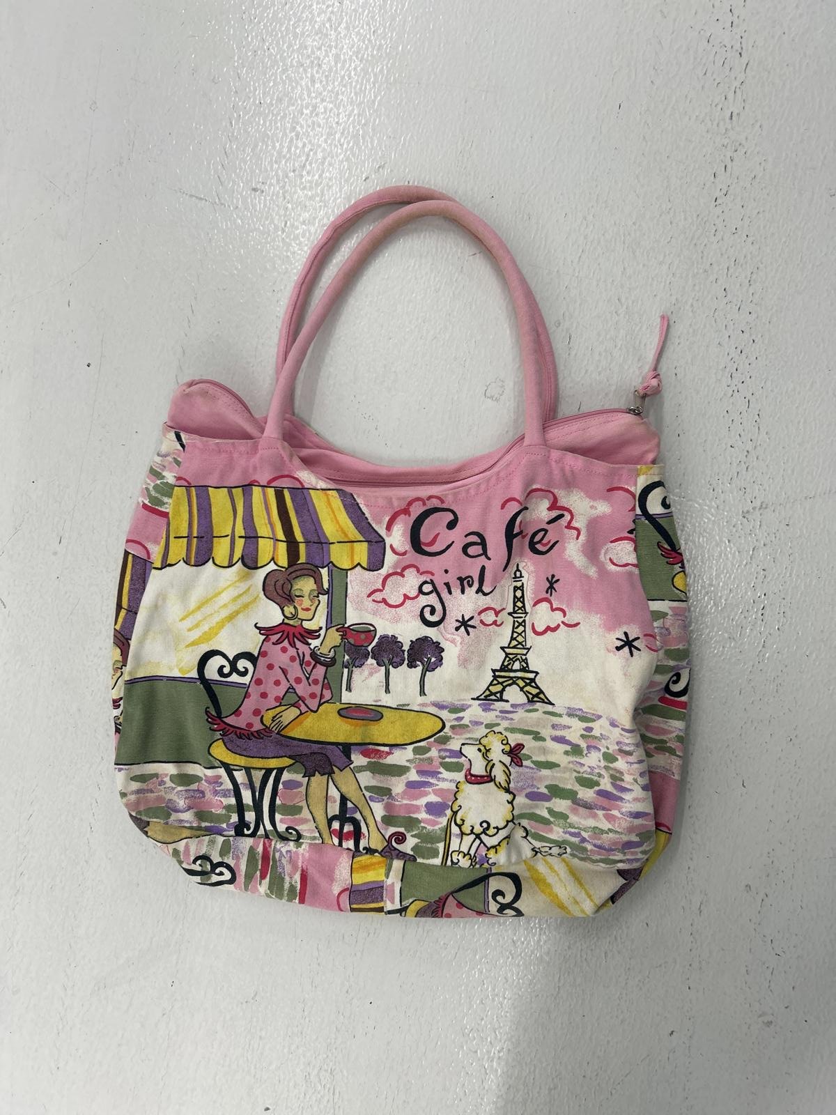 Charming Pink Parisian-Themed Handbag - Cafe Girl Design