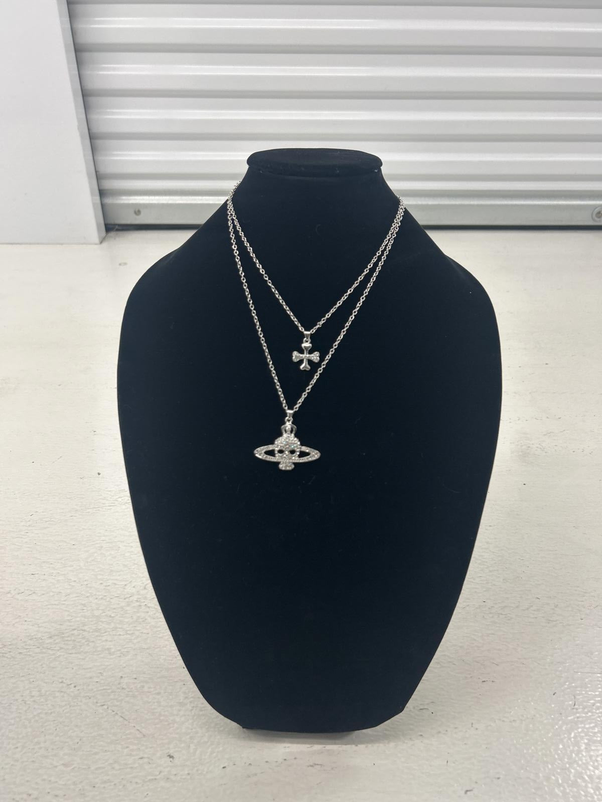 Stylish Silver Skull & Cross Necklace Set