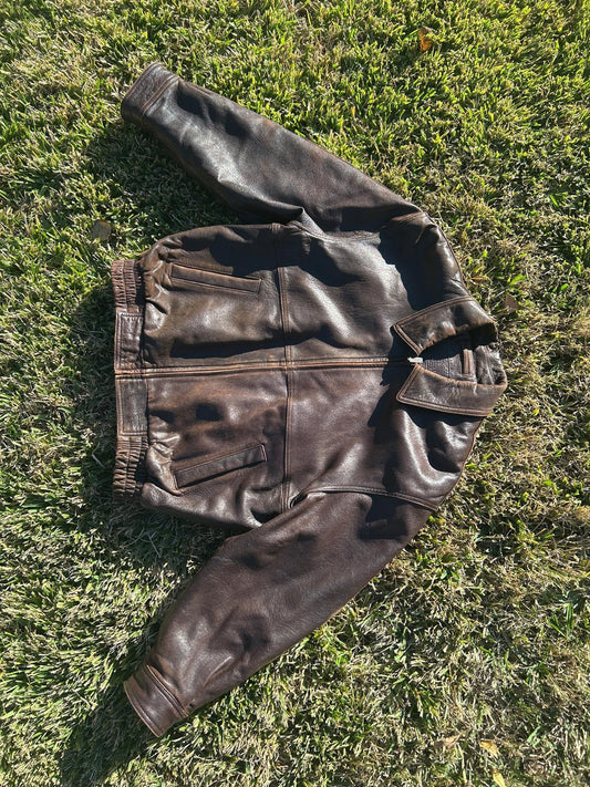 Vintage Brown Leather Bomber Jacket - Roundtree & Yorke