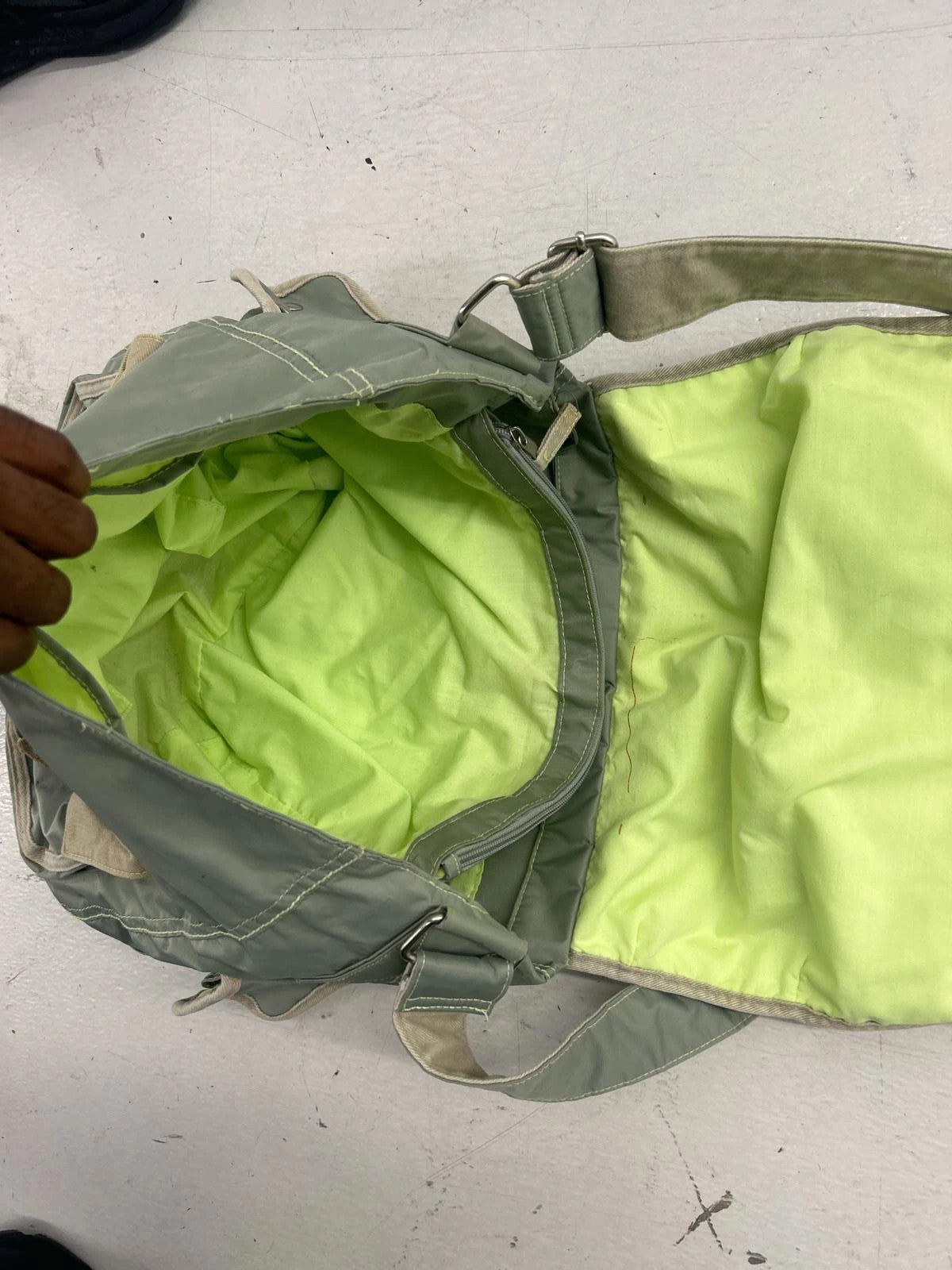 Nylon Green Messenger Bag With Multi-Pocket Design