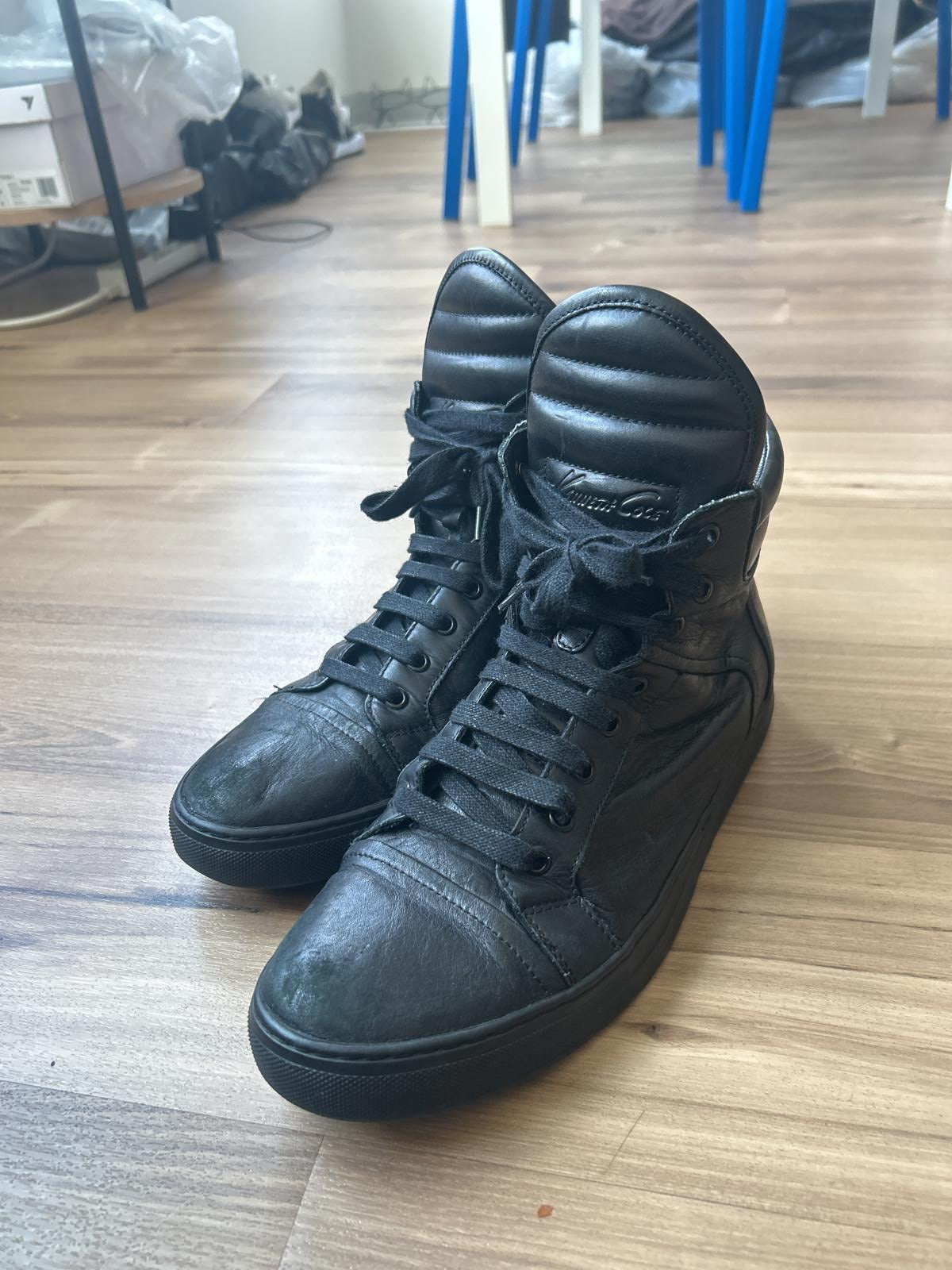 Kenneth Cole Double Headers Leather High-Top Black Sneakers