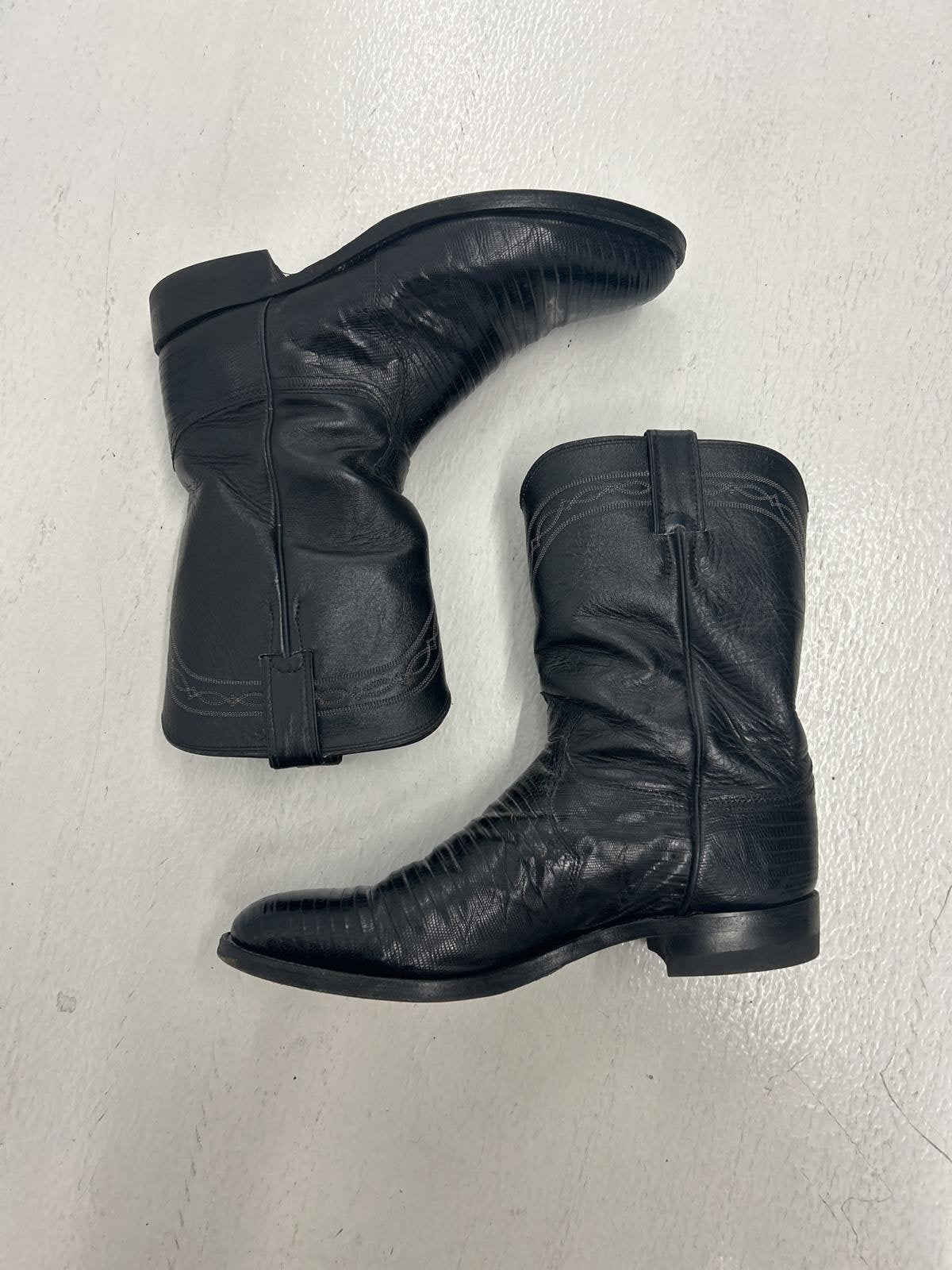 Vintage Black Leather Western Cowboy Boots