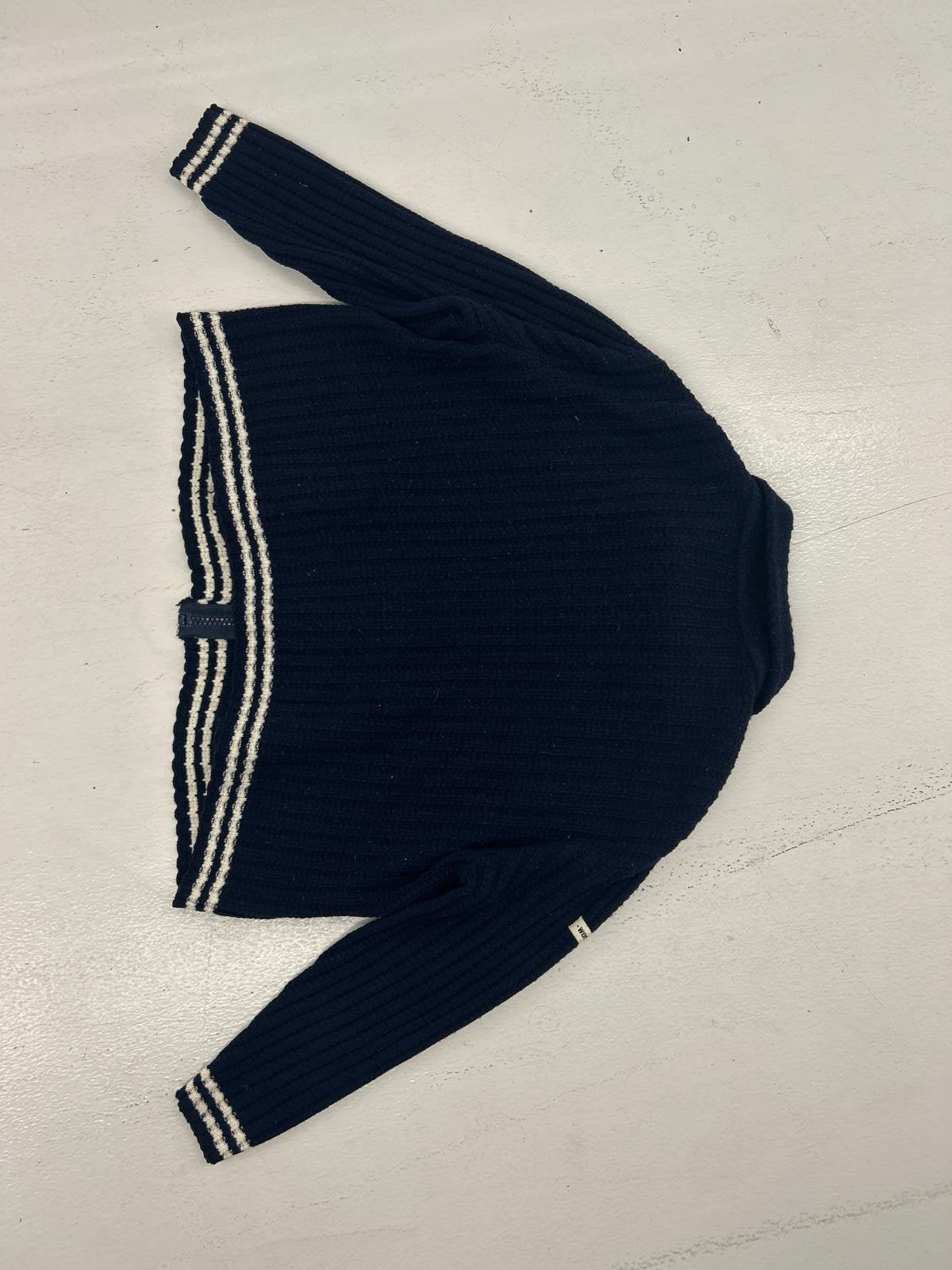 Retro Navy Blue Knitted Zip-Up Sweater