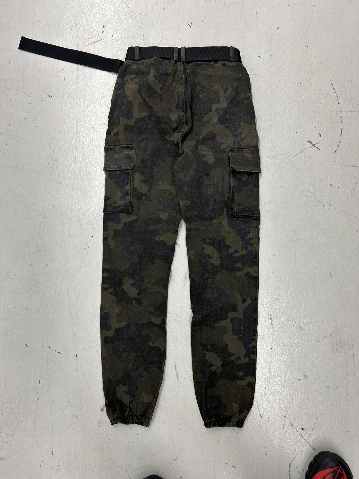 Cargo Jogger Pants - Camouflage Design with Belt