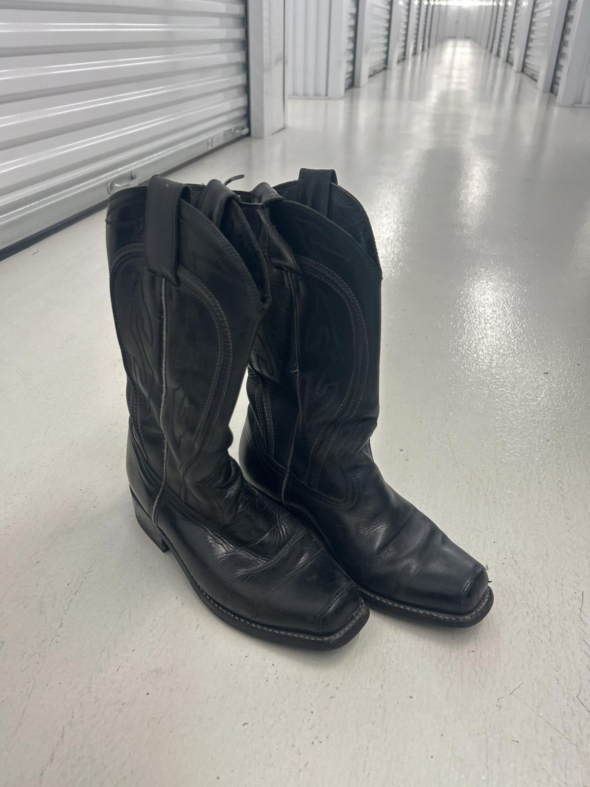 Vintage Black Leather Cowboy Boots