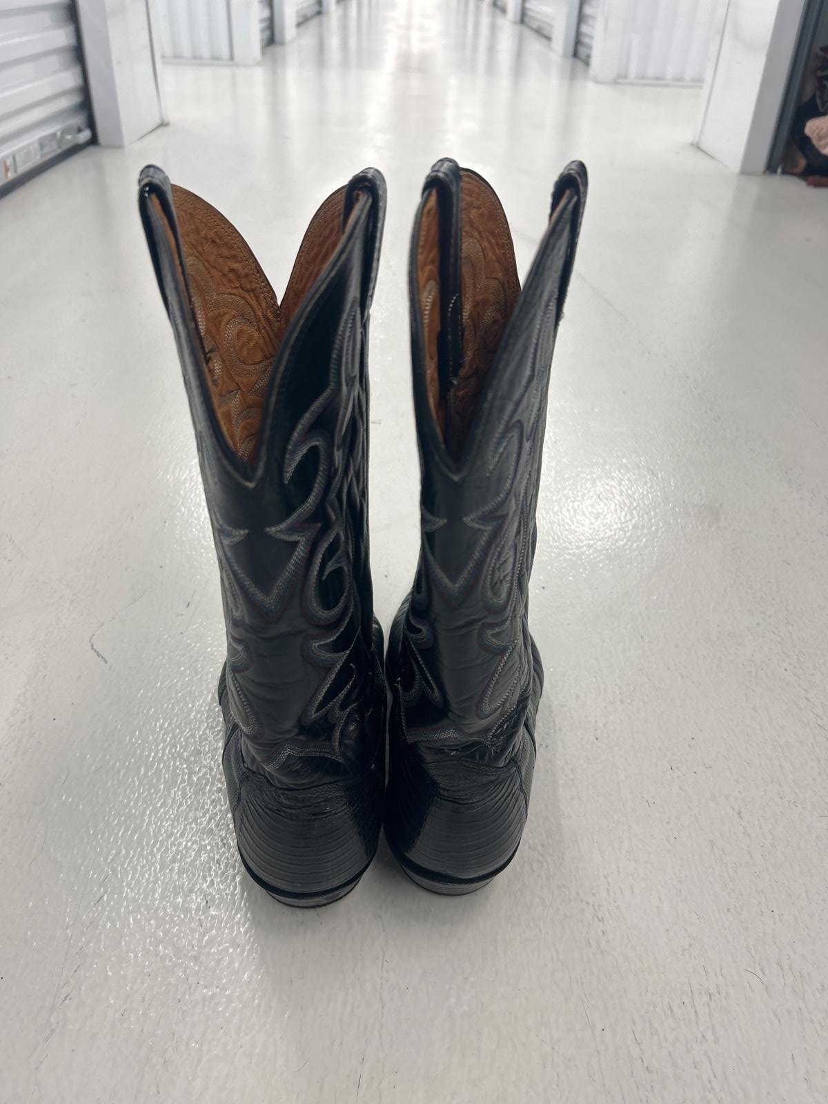 Authentic Black Leather Cowboy Boots with Intricate Design