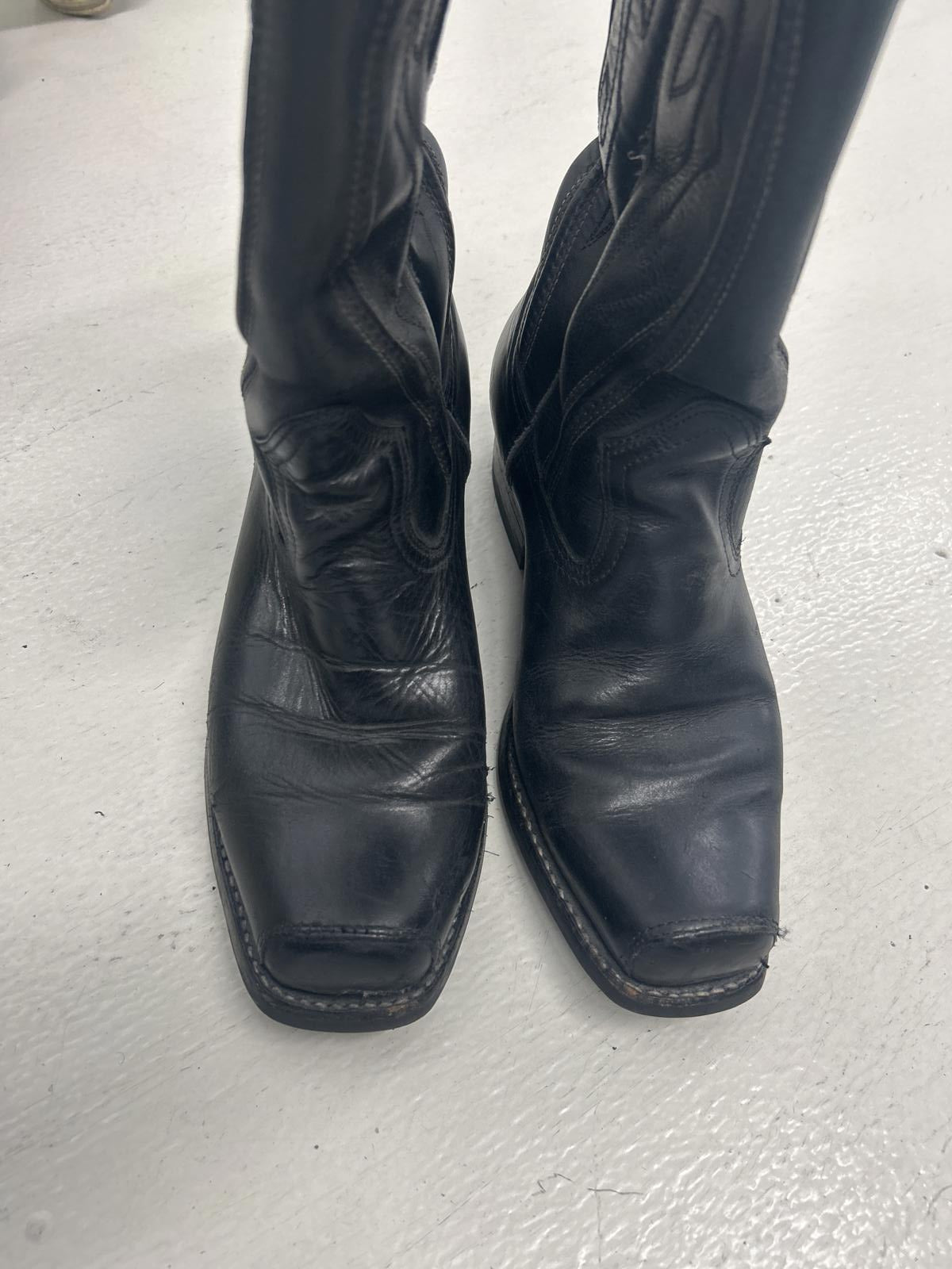 Vintage Black Leather Cowboy Boots