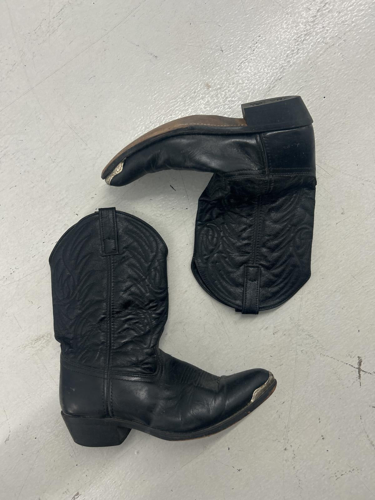 Vintage Black Leather Cowboy Boots - Classic Western Style