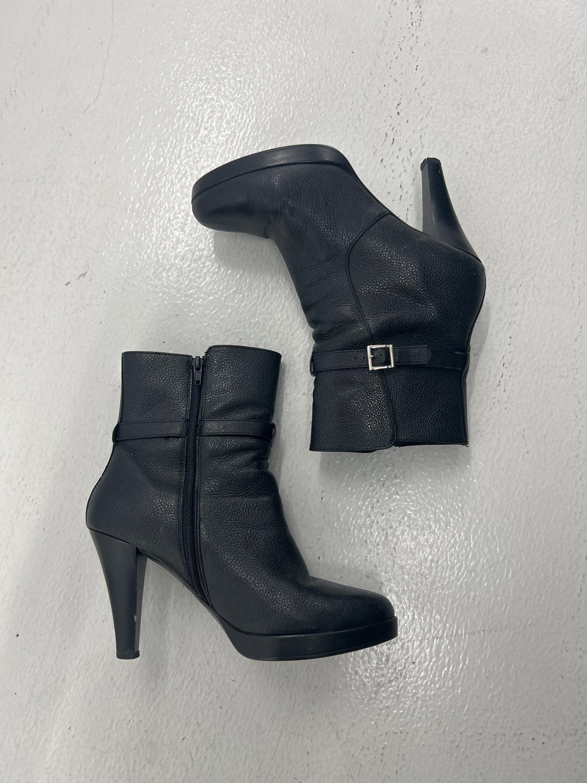 Chic Black High Heel Ankle Boots with Buckle Detail