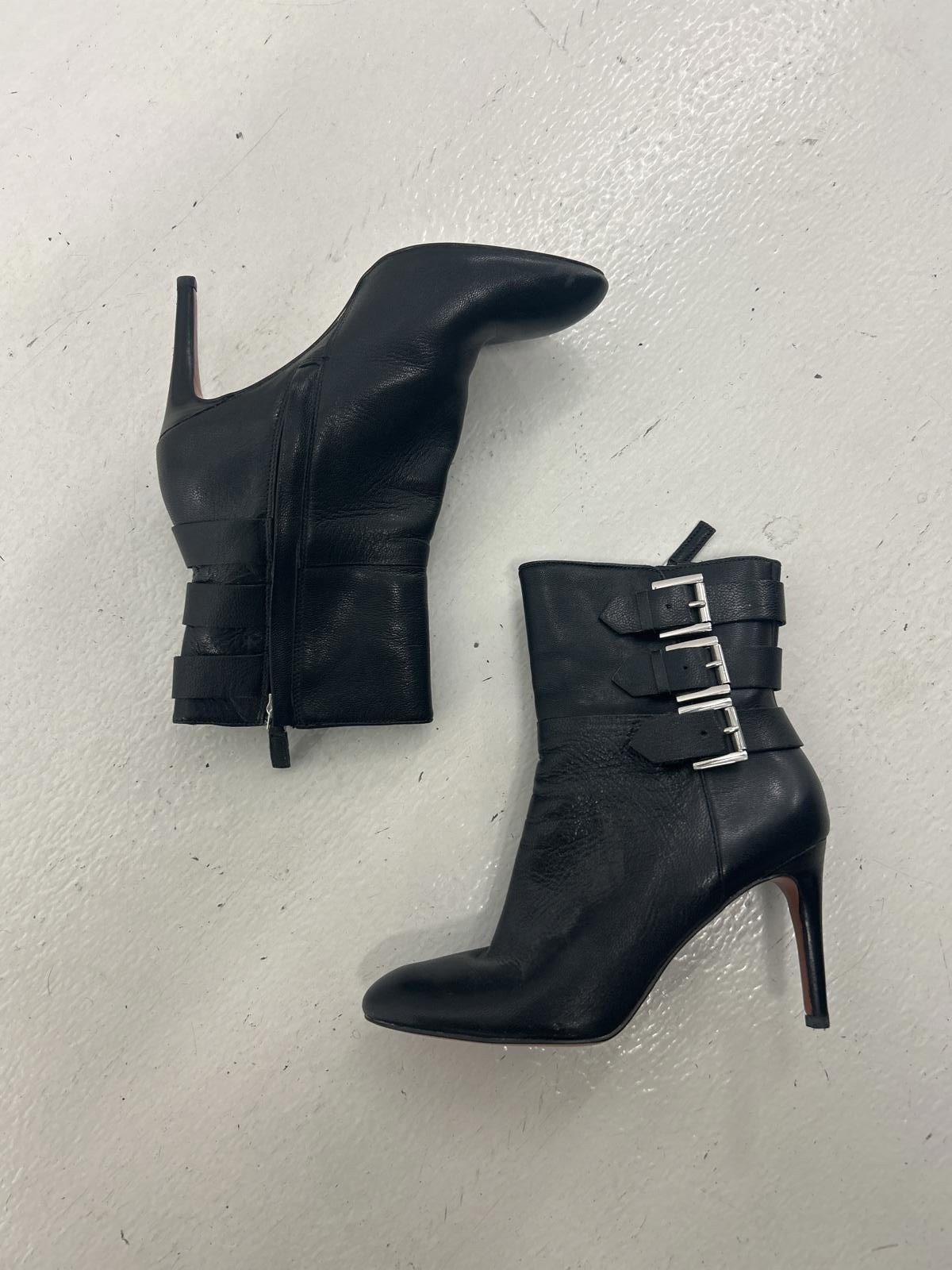 Nine West Black Leather Ankle Boots with Buckle Detailing