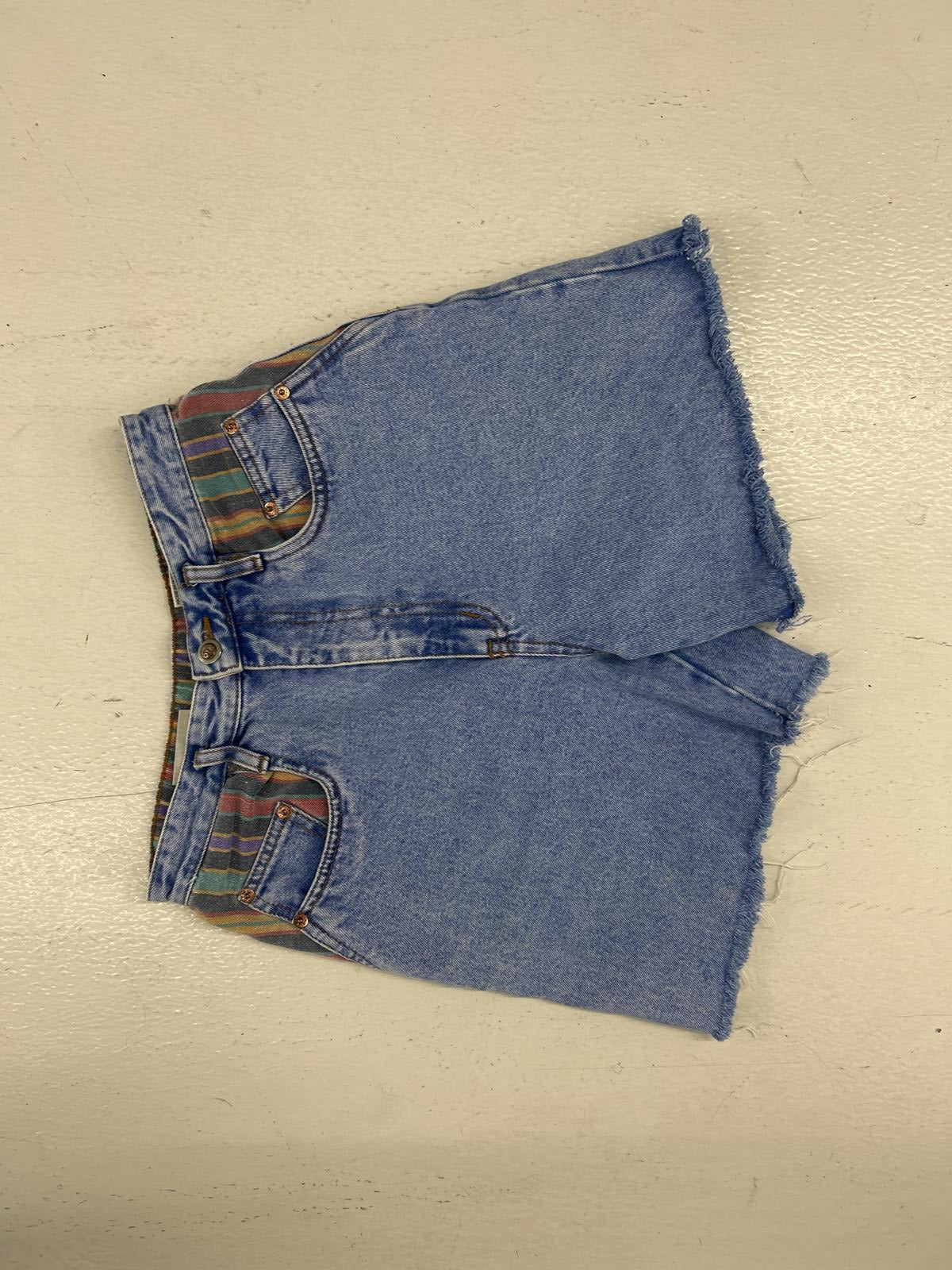 Vintage RIO Denim Cutoff Shorts with Plaid Waistband