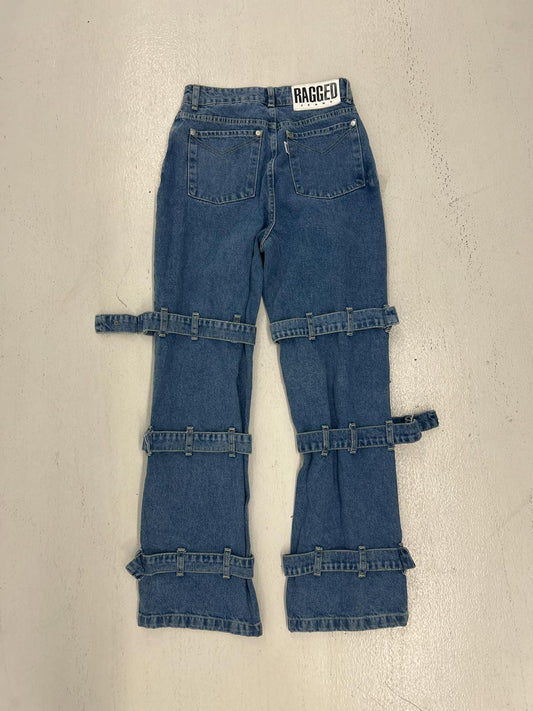 Ragged Unique Design Distressed Blue Denim Jeans