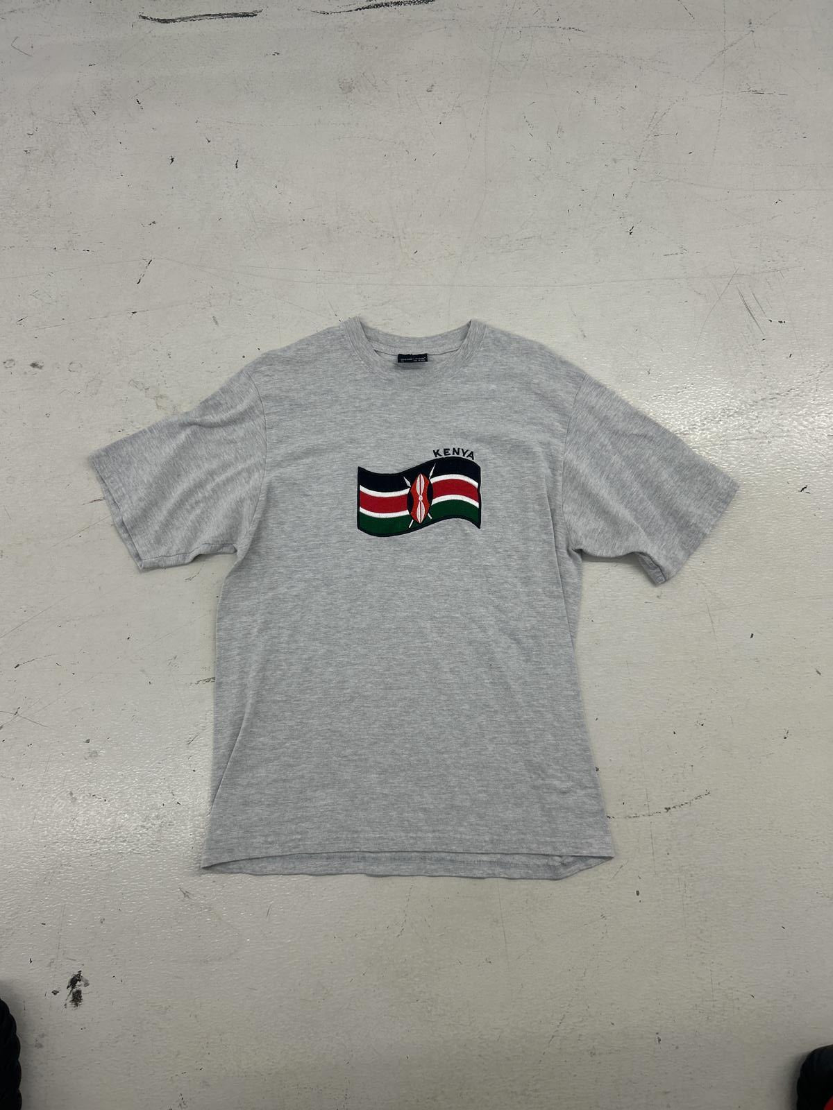 Kenya Embroidered Flag Graphic T-Shirt - Gray