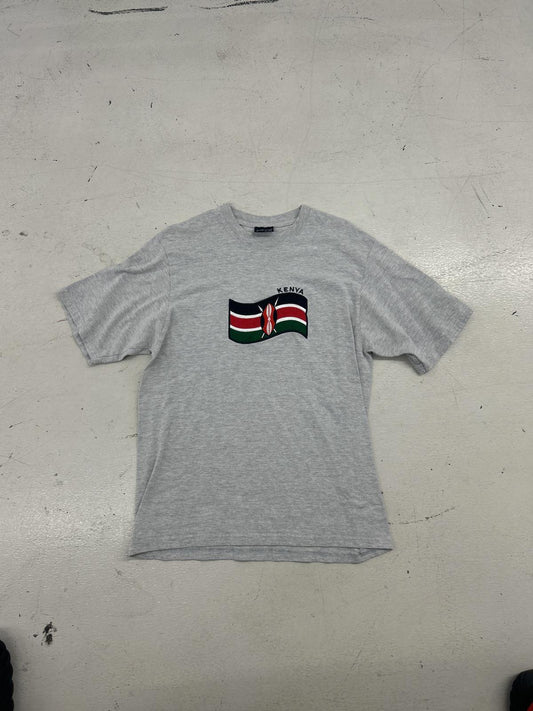 Kenya Embroidered Flag Graphic T-Shirt - Gray