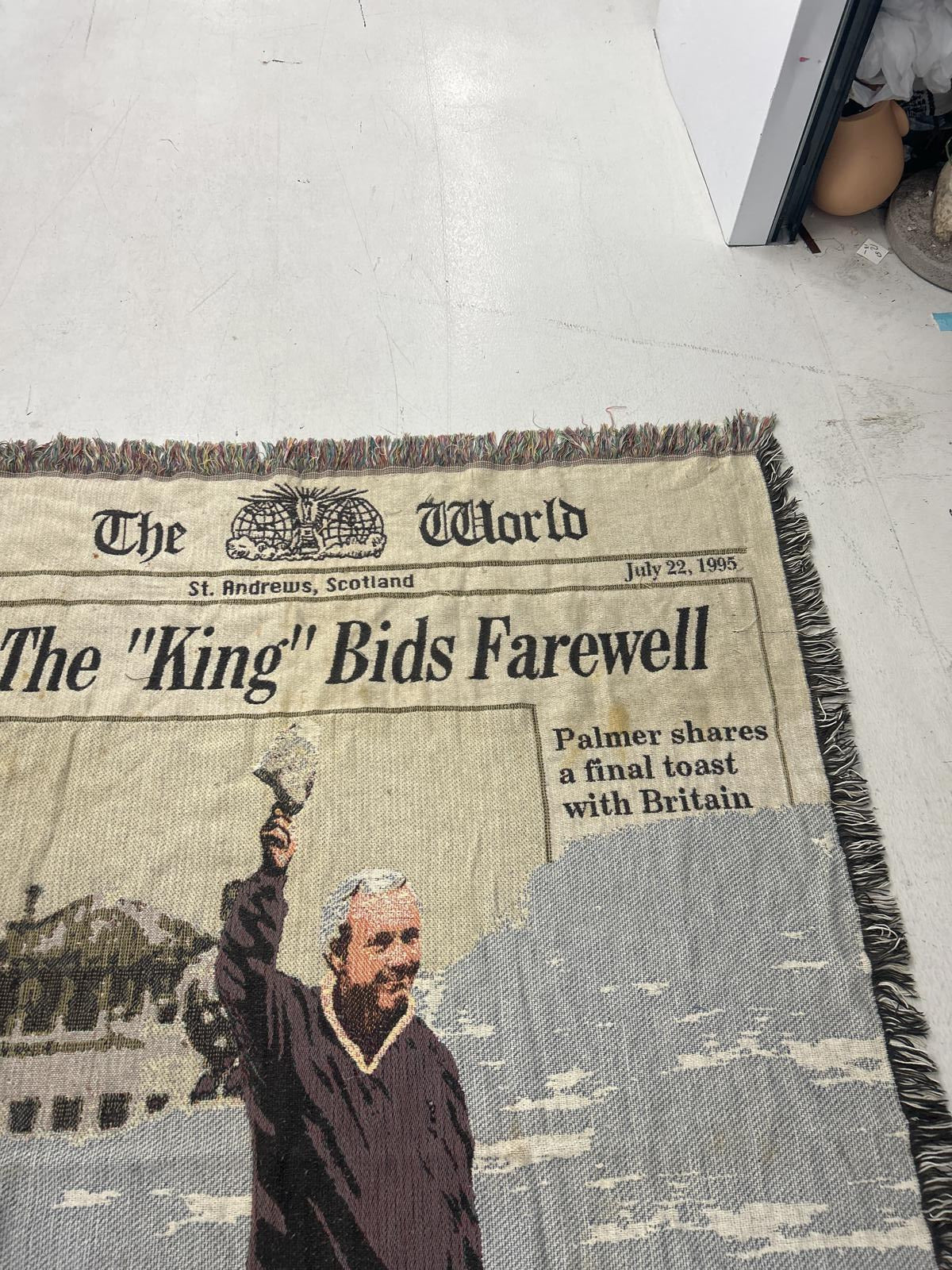 Vintage Newspaper Throw Blanket - The 'King' Bids Farewell