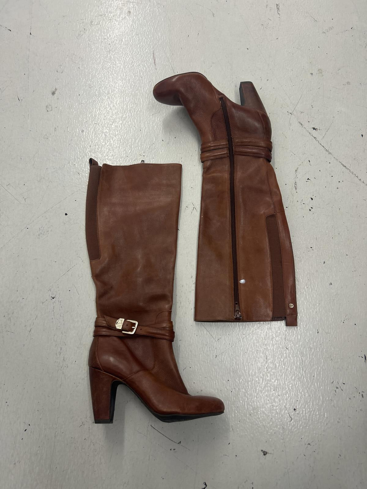 Antonio Melani Buckled Stylish Brown Leather Knee-High Heels