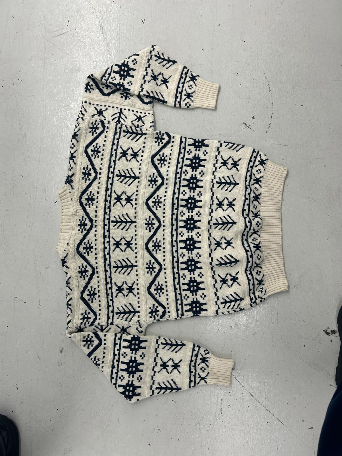 Ashley Knit Sweater - Cream & Navy Patterned