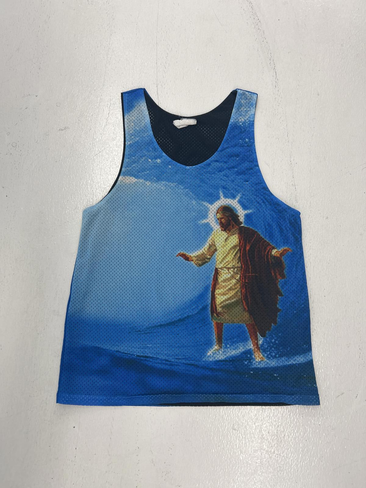 Unique Jesus Jersey Tank Top - Vibrant Blue Design