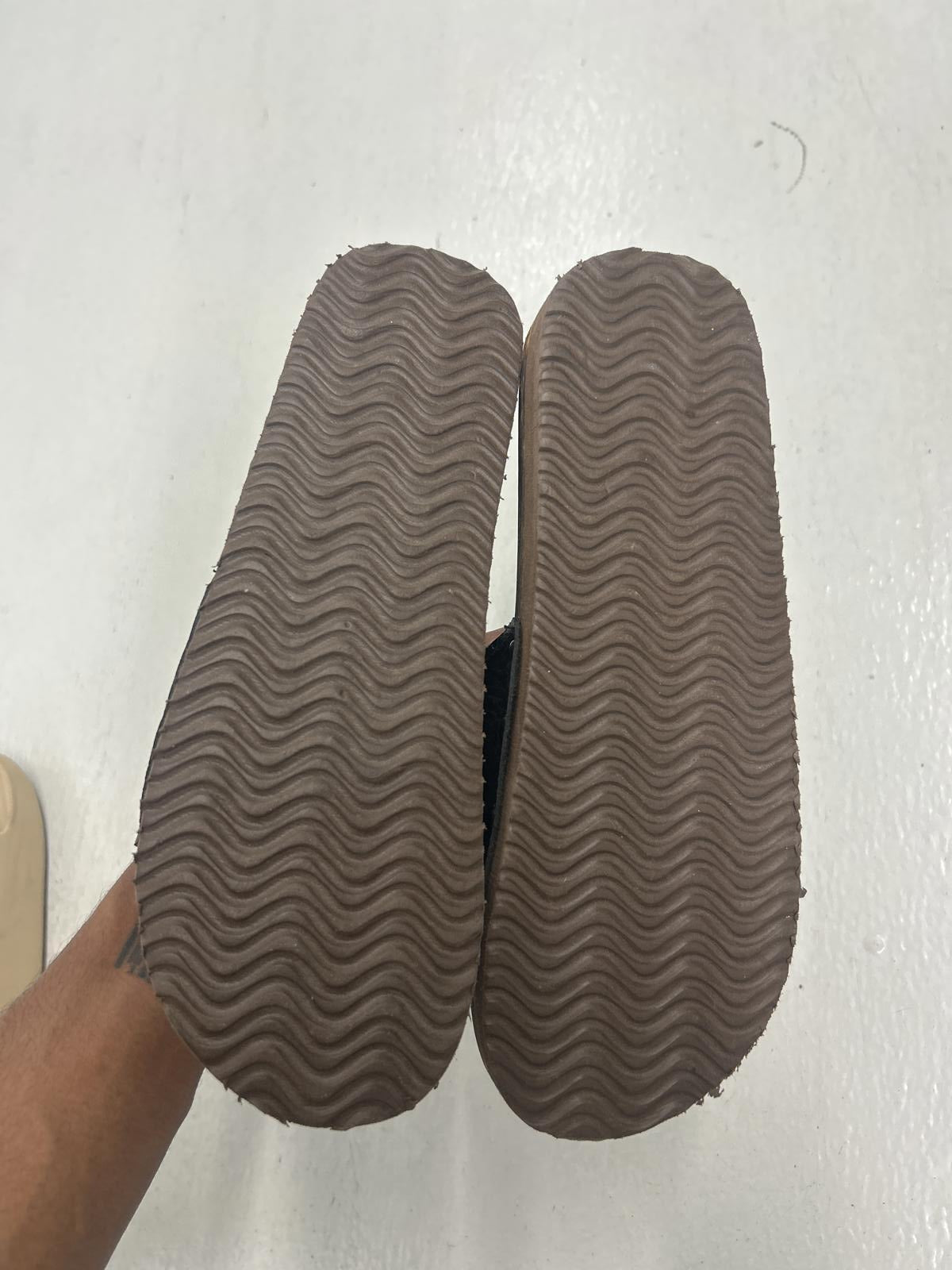 Black Massage Slide Sandals with Natural Stone Design