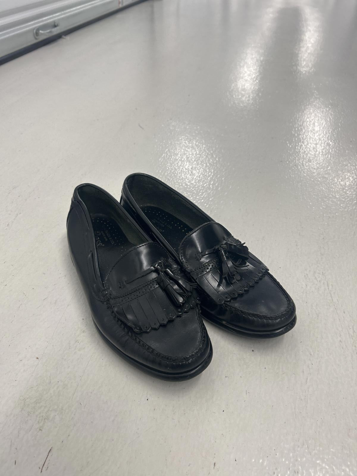 Shiny Black Moccasin Loafers with Fringe