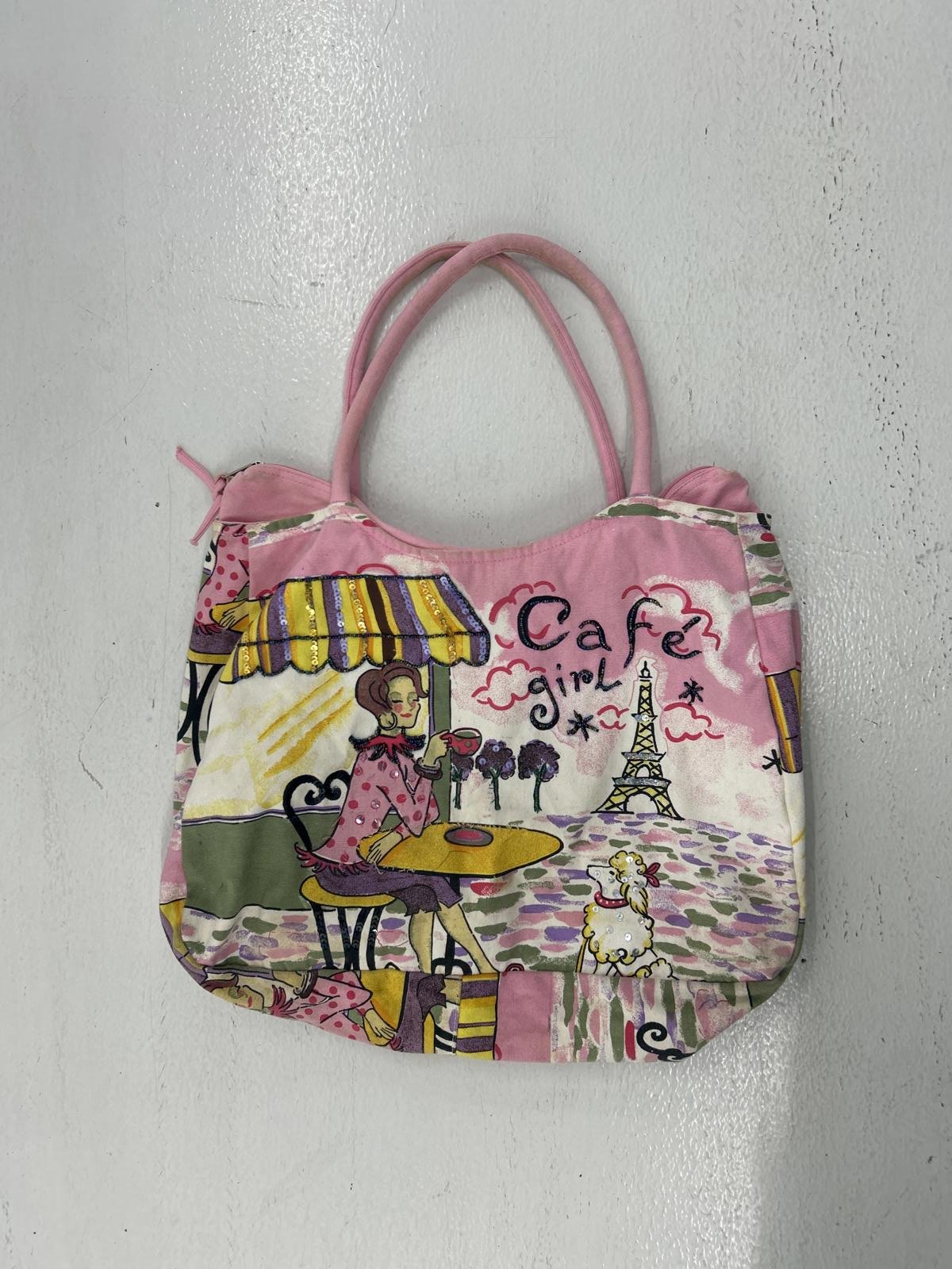 Charming Pink Parisian-Themed Handbag - Cafe Girl Design