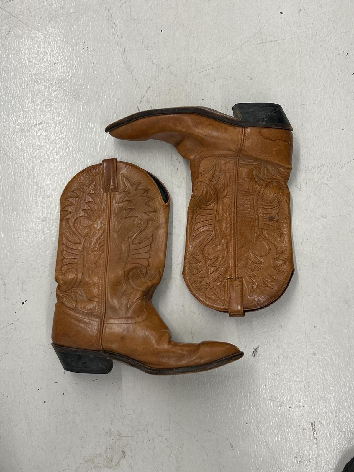 Vintage Leather Cowboy Boots with Intricate Embroidery