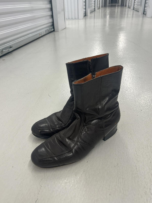 Vintage Black/Brown Zip Leather Ankle Boots