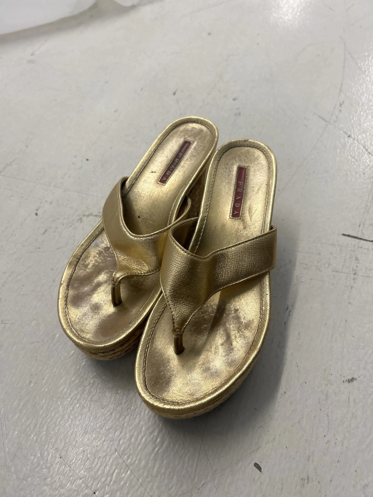 Prada Gold Platform Flip Flops