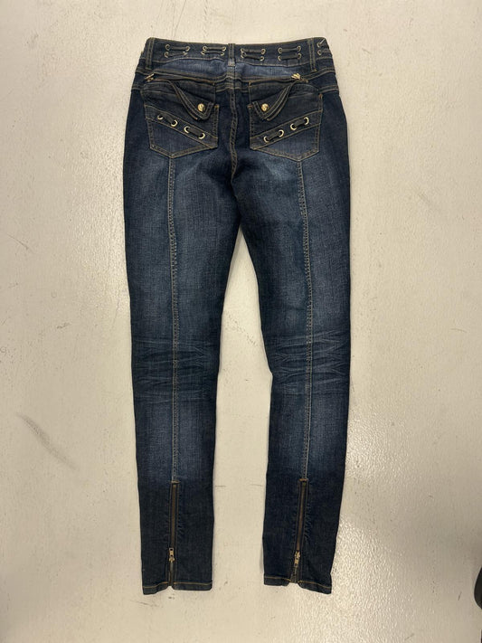 Grunge Y2K Dark Wash Skinny Jeans with Studded Details