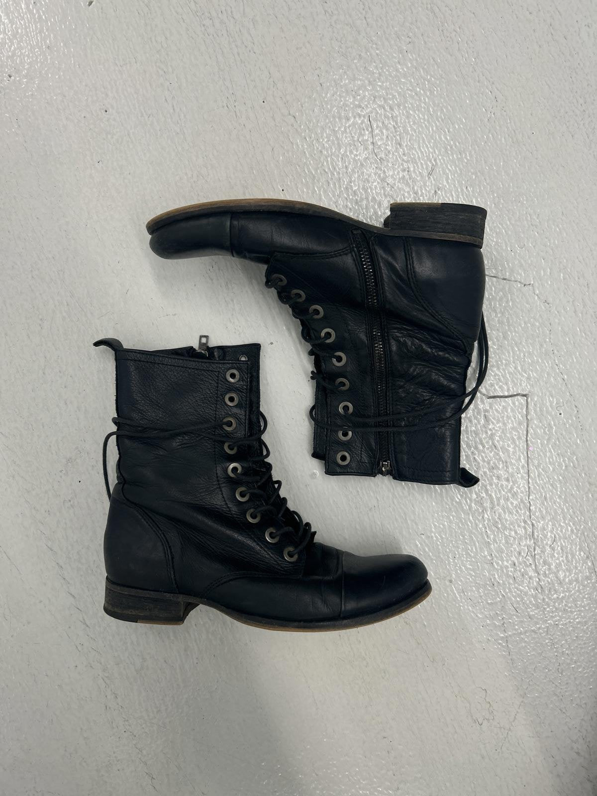 Diesel Leather Black Lace-Up Combat Boots