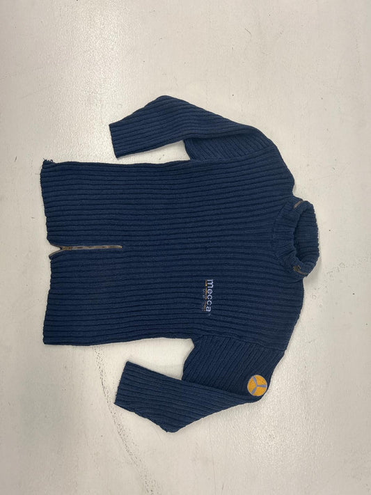 Vintage Mecca Men's Ribbed Zip Sweater - Navy Blue