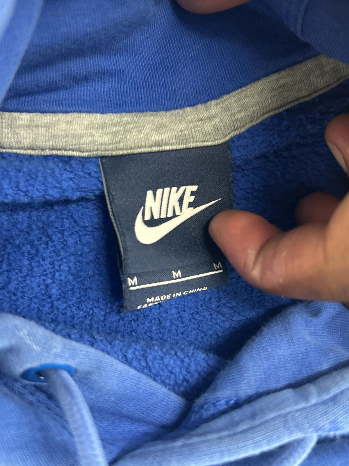 Stitched Logo Nike Blue Hoodie - Medium