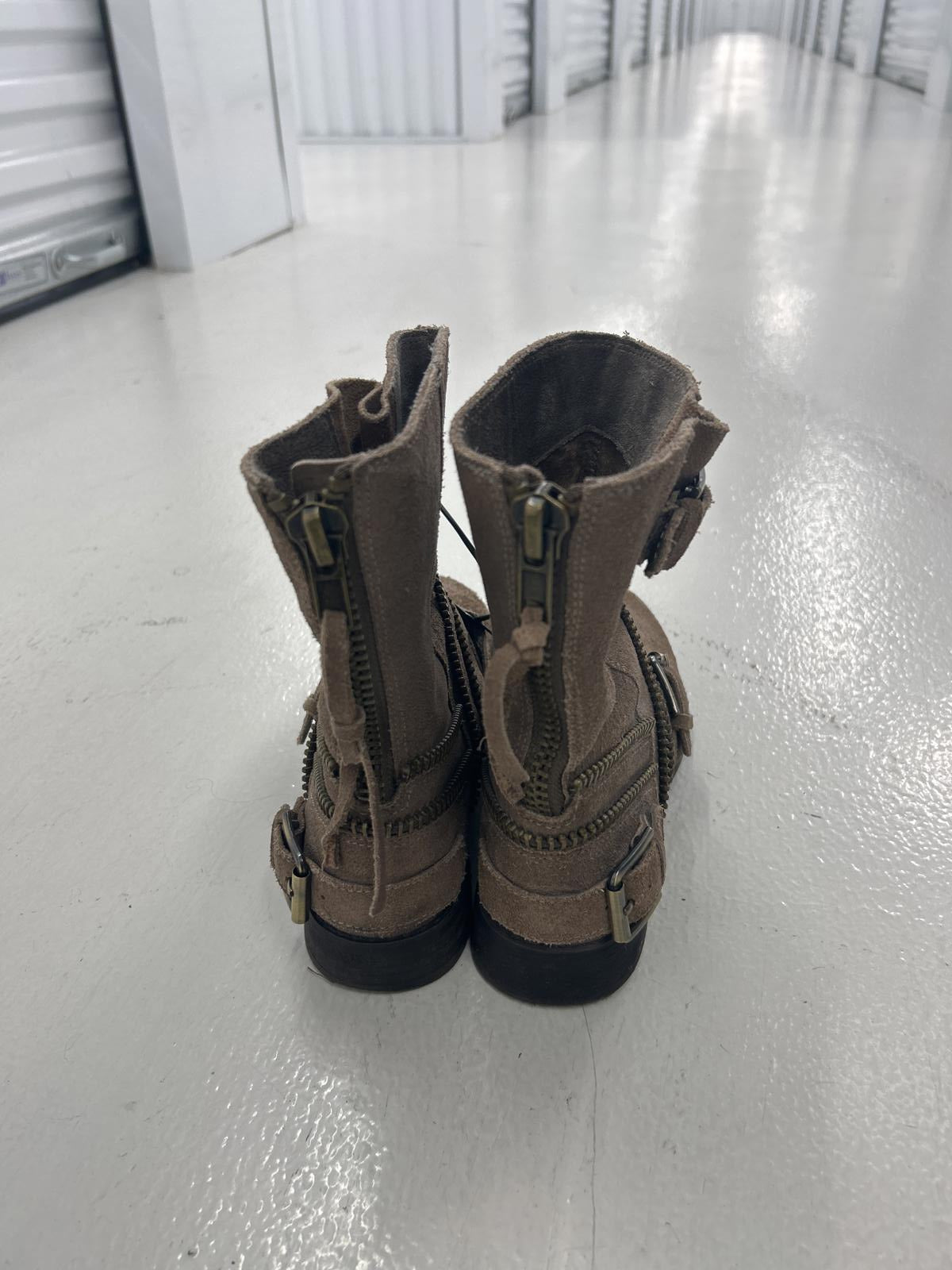 Grunge Brown Suede Boots with Buckle and Zipper Details