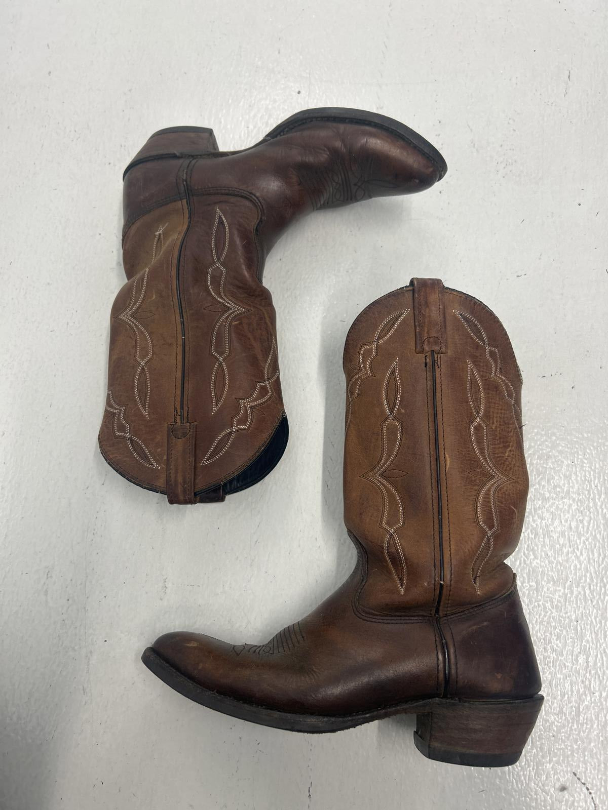 Heavy Vintage Western Cowboy Boots - Brown Leather